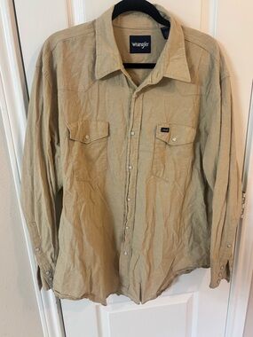 Vintage Wrangler 2XL Western Beige Pearl Snap Western Cowboy Cut Rodeo Shirt